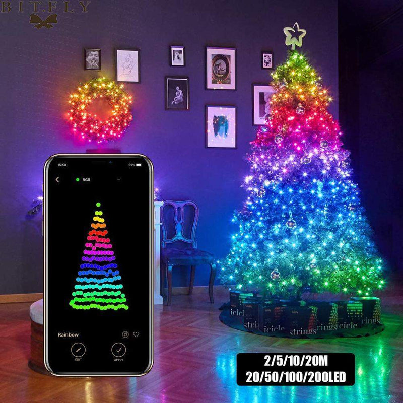 Decoração de árvore de Natal luzes led bluetooth